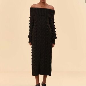 FARM Rio NWT Black Braided On or Off-Shoulder Midi Sweater Dress Size Large
